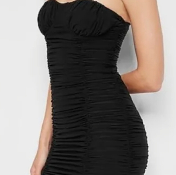 Express Rusched Mesh Strapless Sexy Lined Dress w Back Zipper Black - Picture 12 of 16